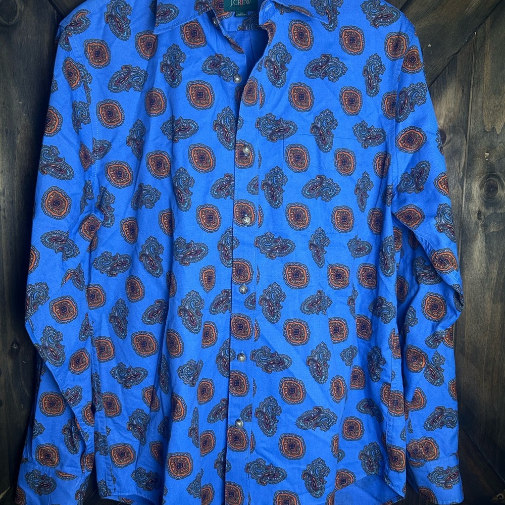 J. Crew Men’s Blue Vintage Paisley Print Twill Long Sleeve Button Up Shirt Sz M